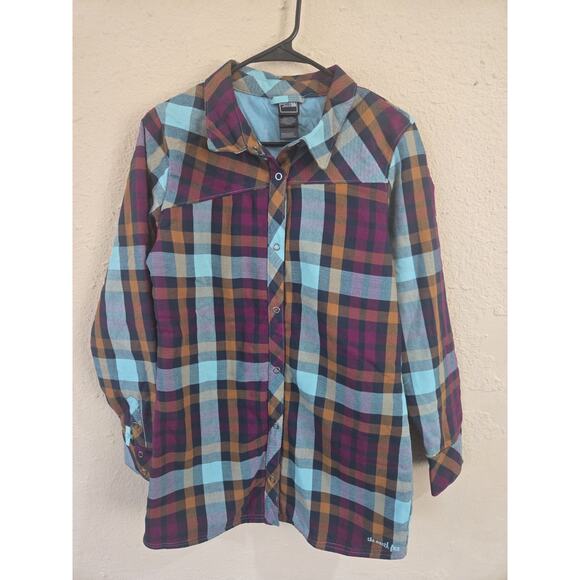The North Face Logo Colorful Jacket, Blue Orange Purple Plaid Women's Size Small - Picture 1 of 8